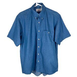 WearGuard Shirt Men 15 1/2 Vintage Short Sleeve Blank Denim Jean Made In USA